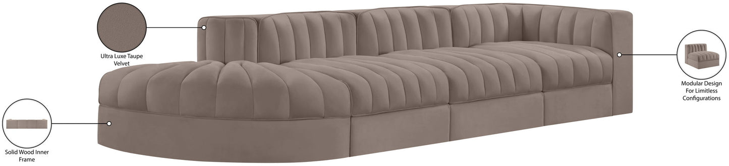 Rummi - Velvet Performance Fabric Upholstered 4 Piece Modular Sectional With Reverse Corner Chair