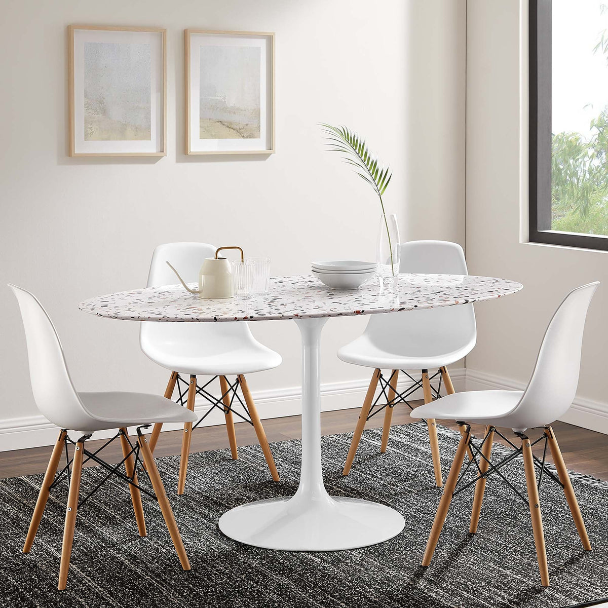 Lippa Oval Terrazzo Dining Table - 60", White White