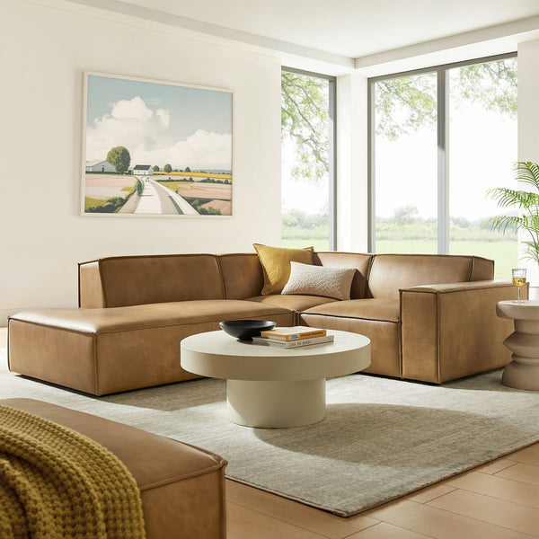 Restore 3-Piece Vegan Leather Modular L-Shaped Sectional Sofa - Toast