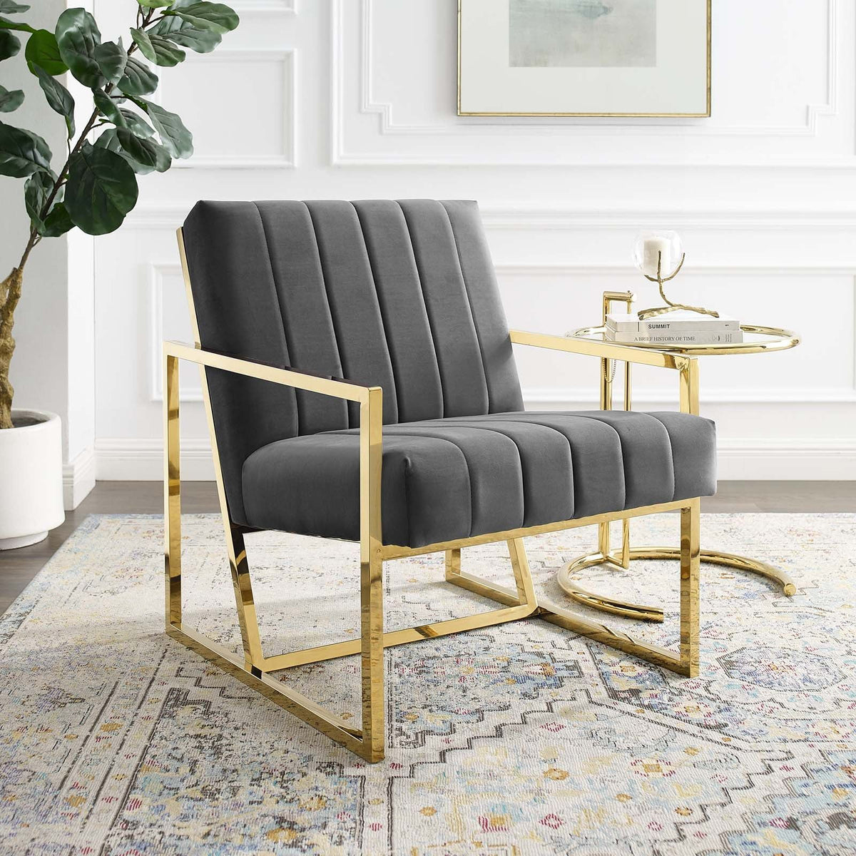 Inspire Channel Tufted Performance Velvet Armchair - Charcoal