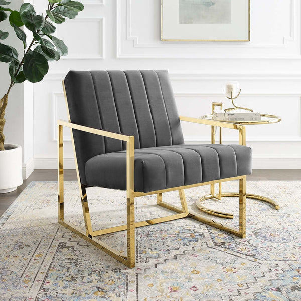 Inspire Channel Tufted Performance Velvet Armchair - Charcoal