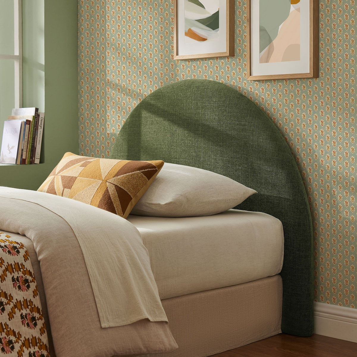 Modway Resort Queen Woven Upholstered Fabric Arched Headboard - Twin, Foliage