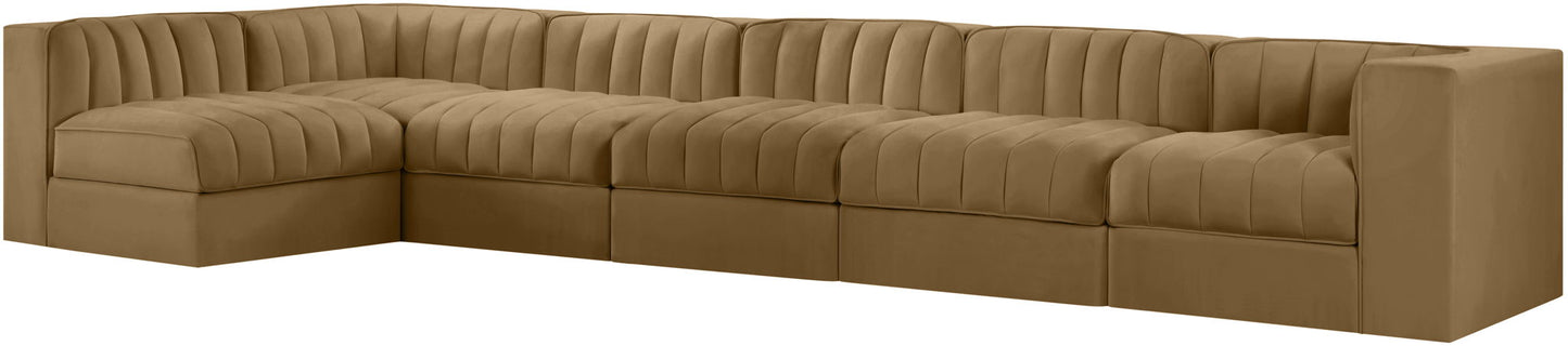 Rummi - Velvet Performance Fabric Upholstered 6 Piece Modular Sectional, L-Shaped (Right)