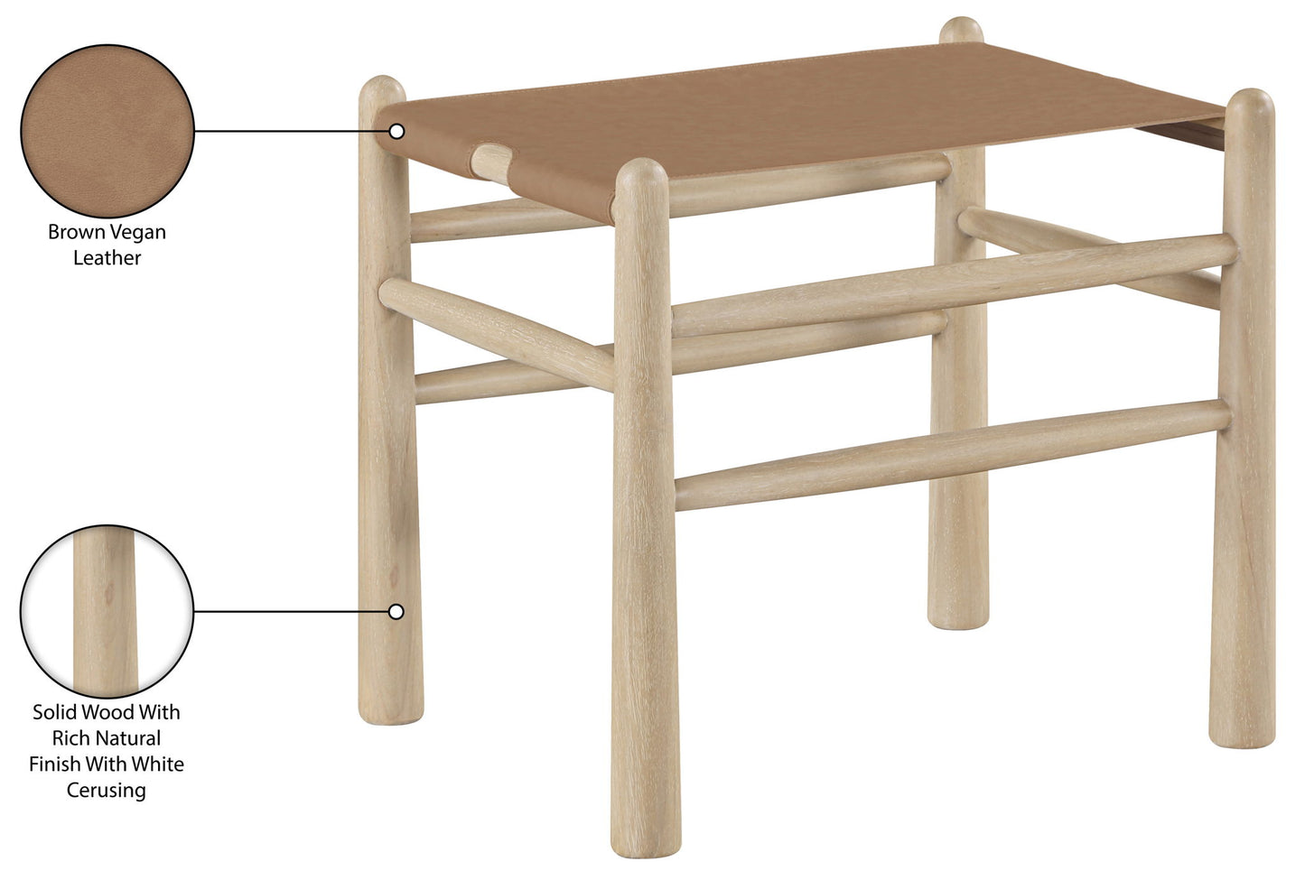 Santos - Faux Leather Upholstered Bench - Natural Frame