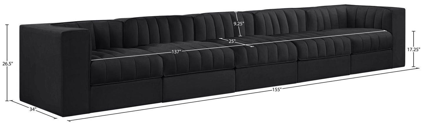 Rummi - Velvet Performance Fabric Upholstered 5 Piece Modular Sofa