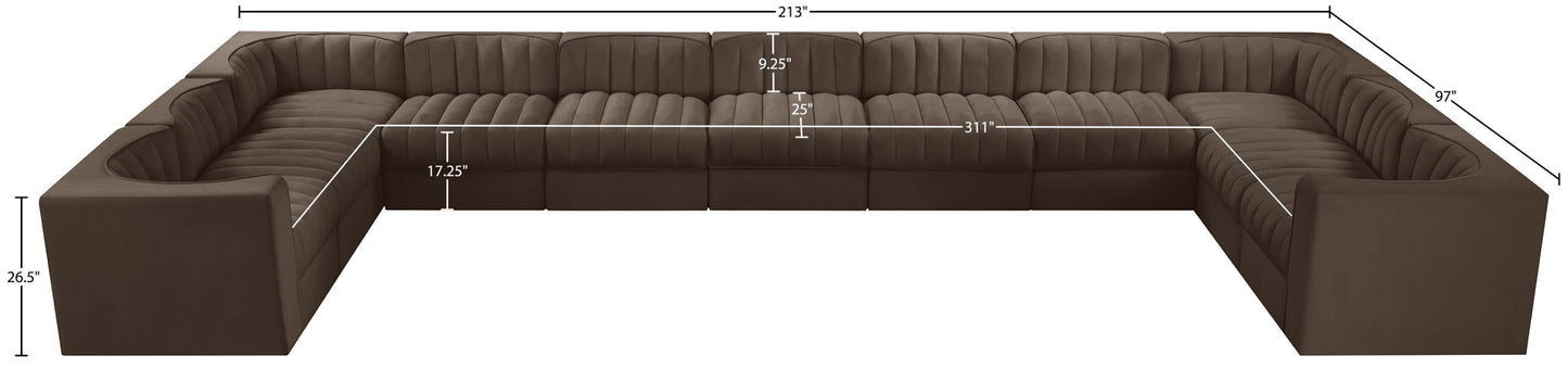 Rummi - Velvet Performance Fabric Upholstered 11 Piece Modular Sectional