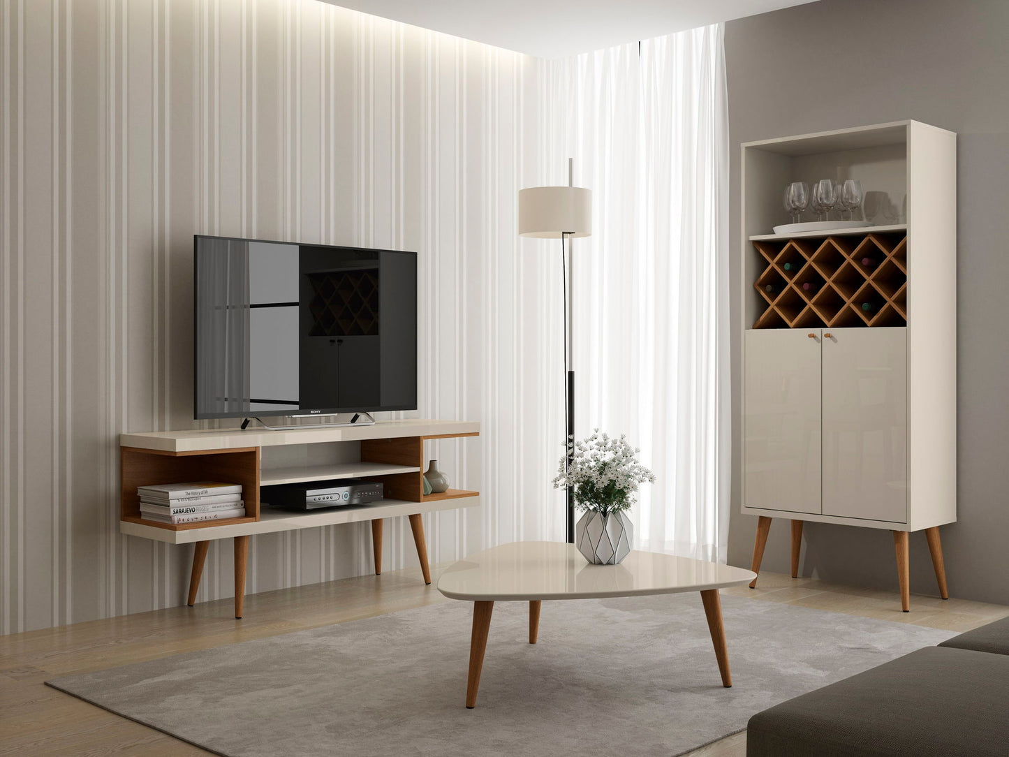 Manhattan Utopia - TV Stand - Off White And Maple Cream