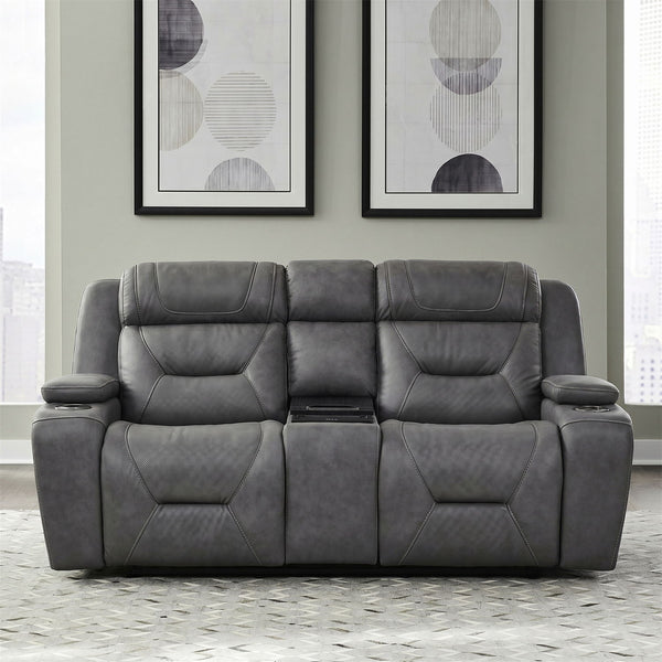 Chapman - Leather Loveseat With Cooling Console P2 & ZG - Aline Blue Gray