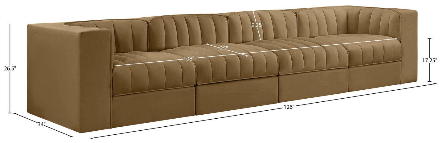 Rummi - Velvet Performance Fabric Upholstered 4 Piece Modular Sofa