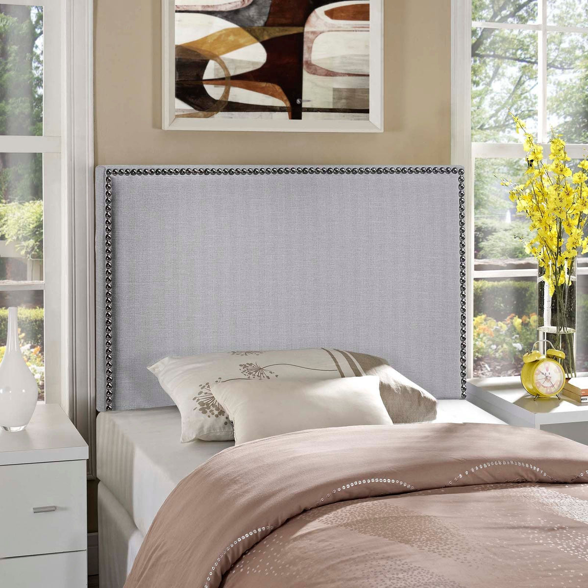 Region Nailhead Upholstered Headboard - Twin, Sky Gray