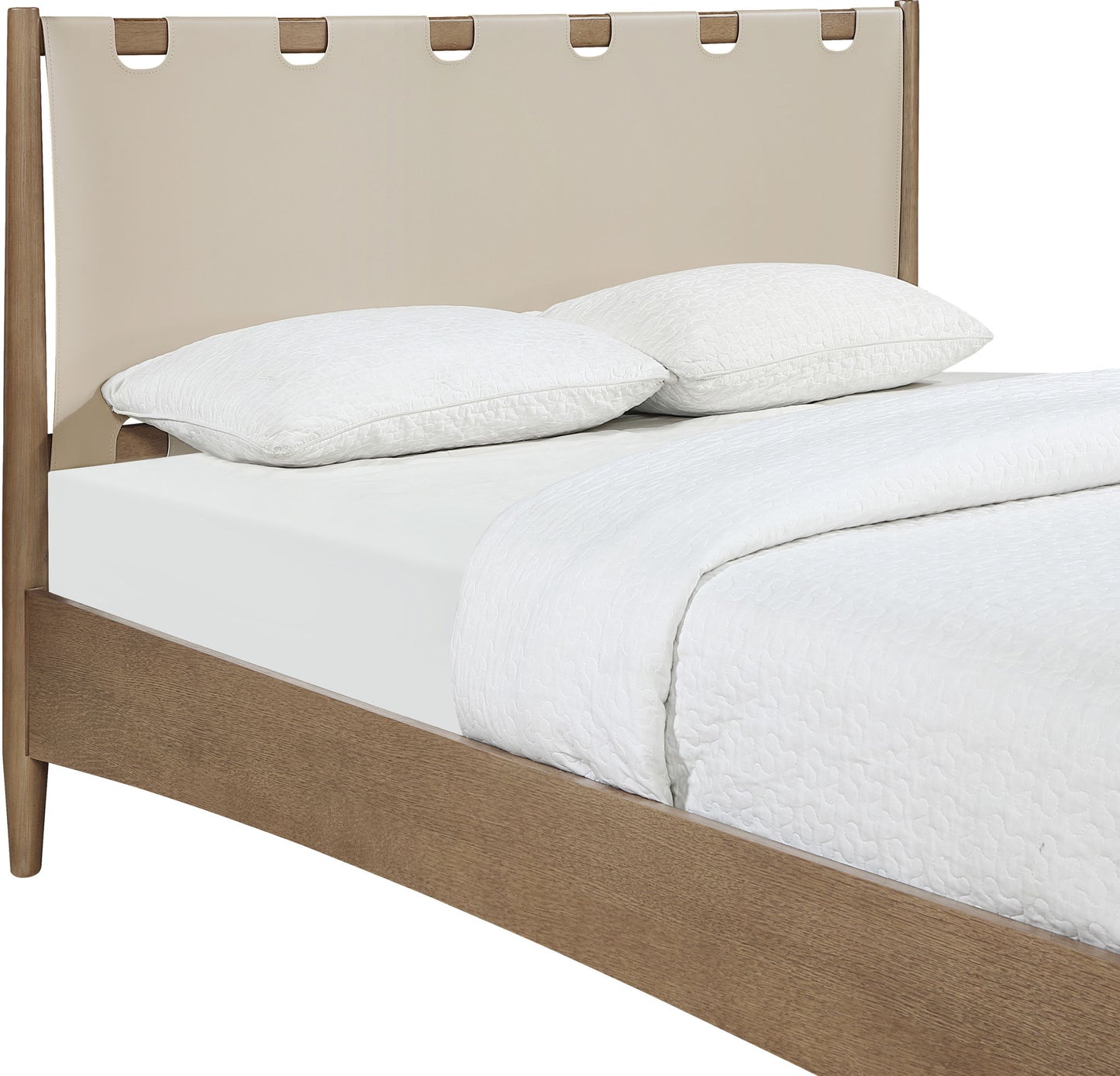 Santos - Vegan Leather Headboard And Wood Bed - Waxed Brown Frame