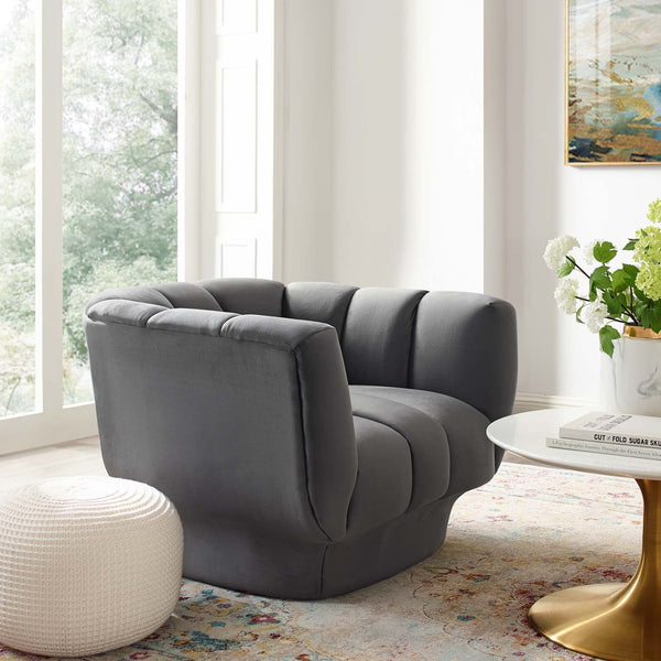 Entertain Vertical Channel Tufted Performance Velvet Armchair - Gray