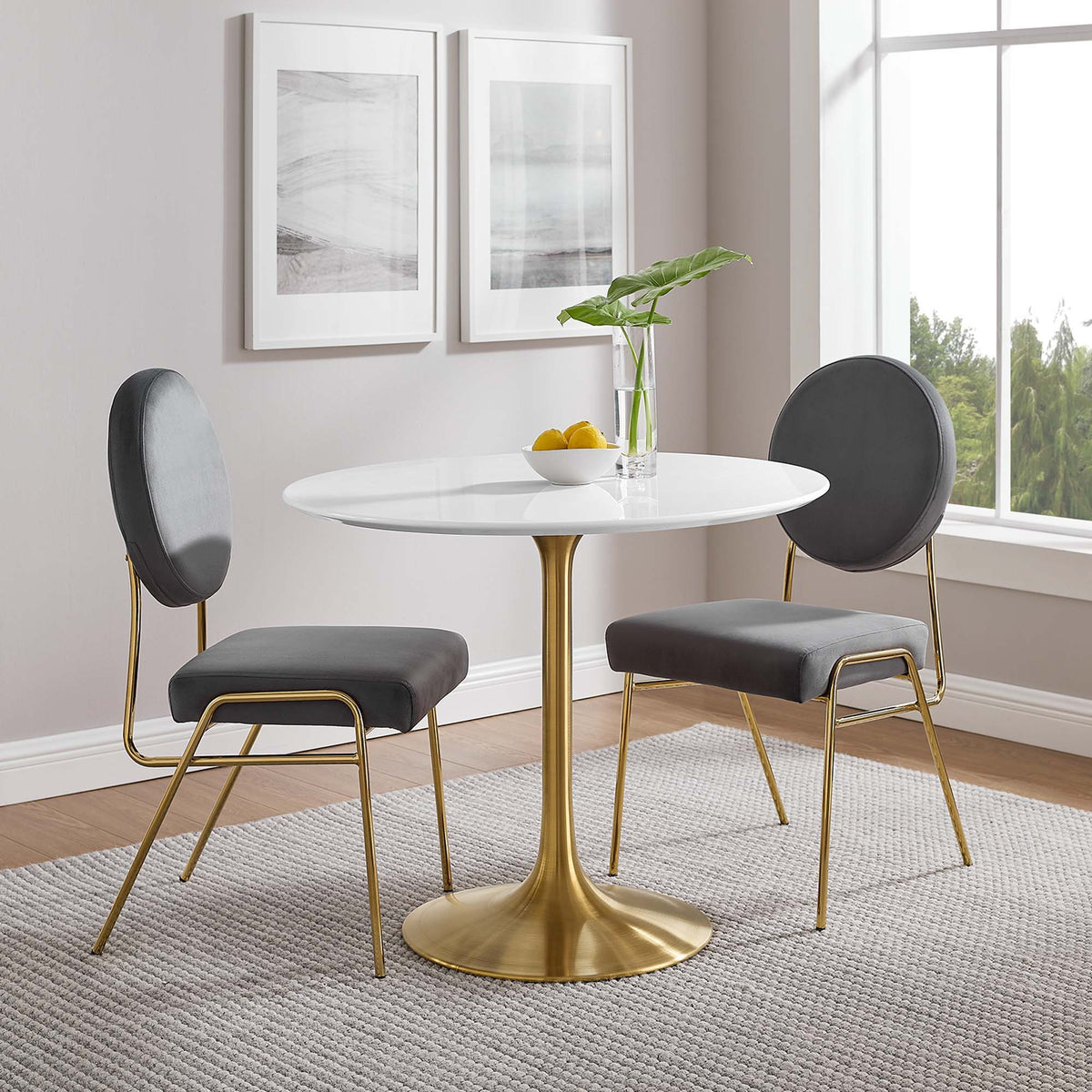 Lippa Round 36" Dining Table - Wood, Gold White