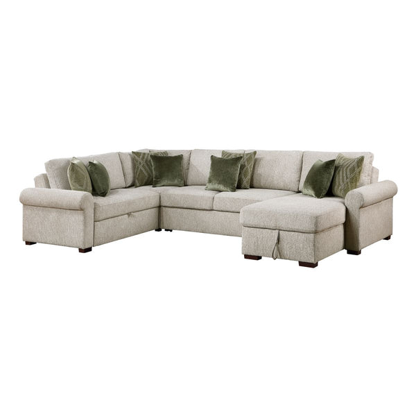 Isla 4-Piece Sectional with Reversible Chaise, Pull-out Bed, Hidden Storage and Click Motion Back