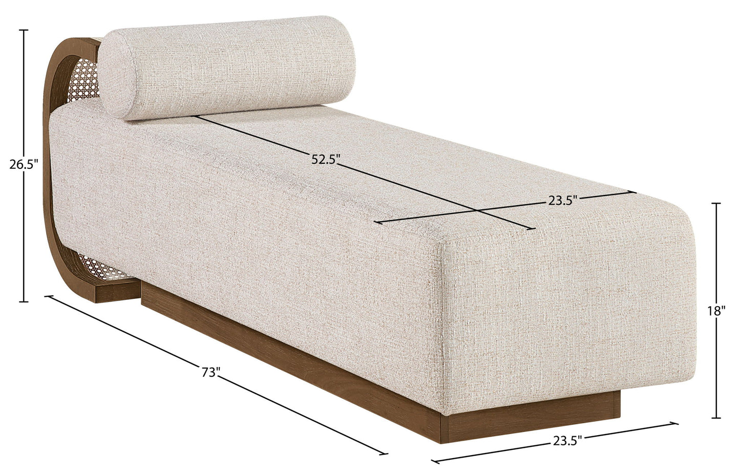 Zephyr - Linen Textured Fabric Upholstered Chaise - Painted Brown Walnut Base