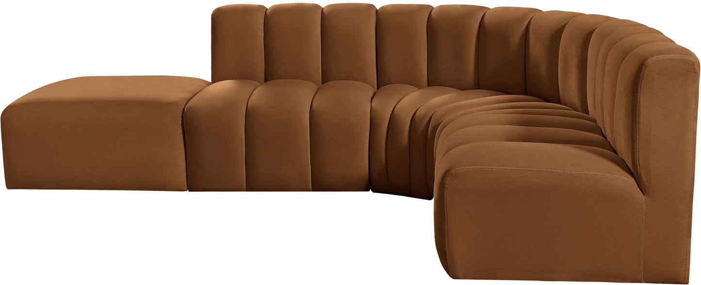 Arc - Velvet 5 Piece Corner Modular Sofa - Saddle