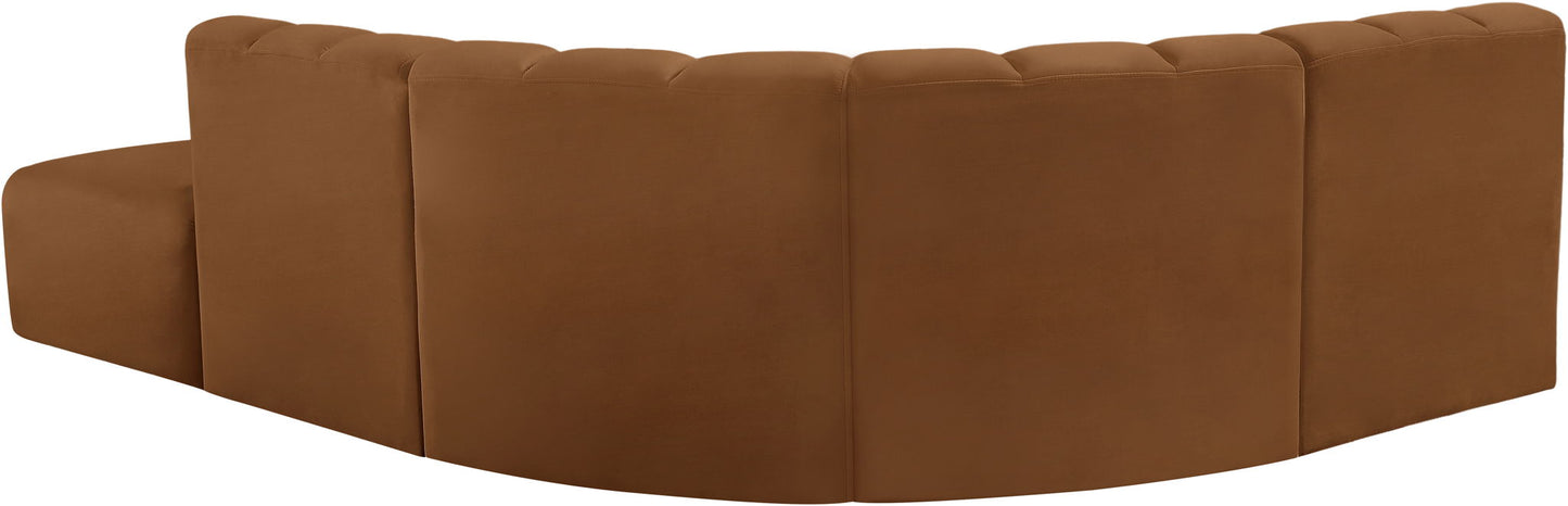Arc - Velvet 5 Piece Corner Modular Sofa - Saddle