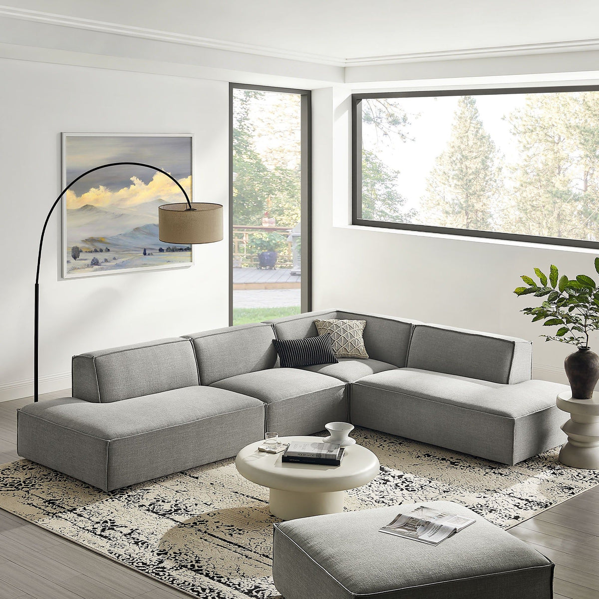 Restore 4-Piece Performance Fabric Upholstered Modular L-Shaped Armless Sectional Sofa - Pewter