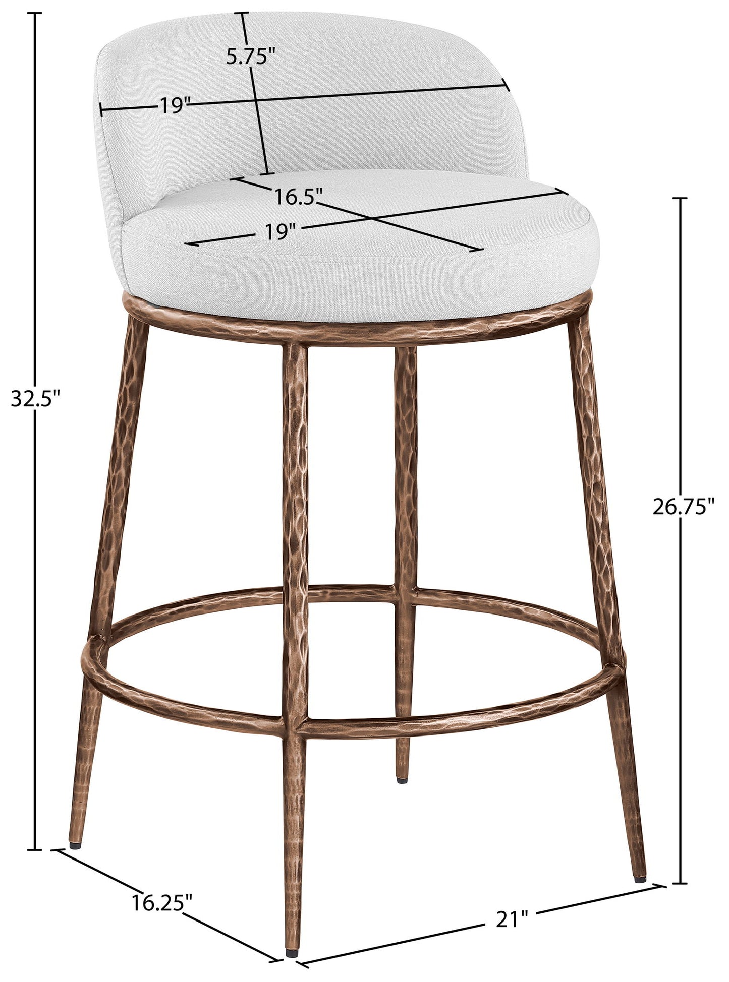 Ferro - Upholstered Counter Stool With Brushed Bronze Base