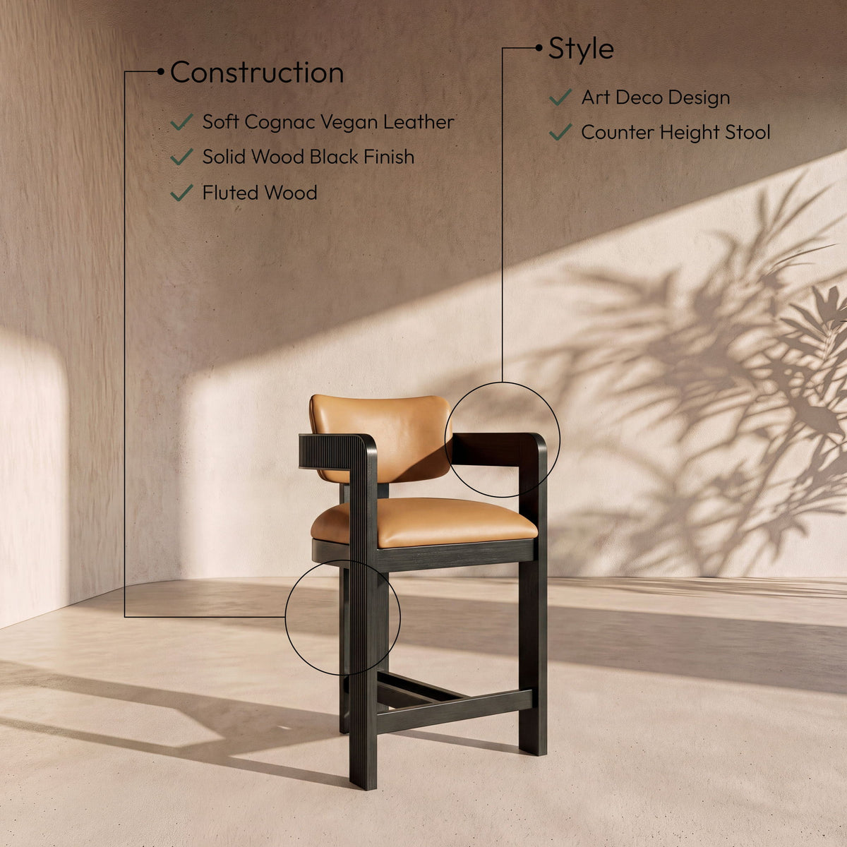 Sacha - Vegan Leather Upholstered Counter Stool With Black Base