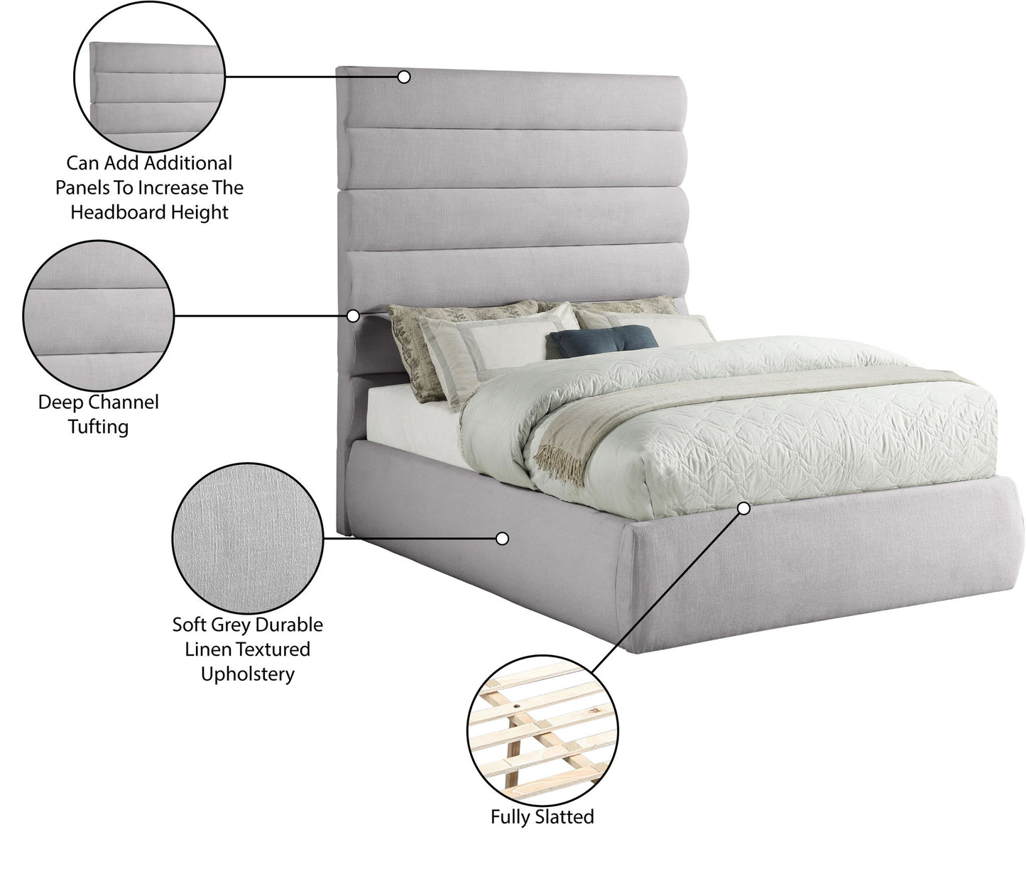 Adam - Linen Fabric Bed With 70.5" Headboard