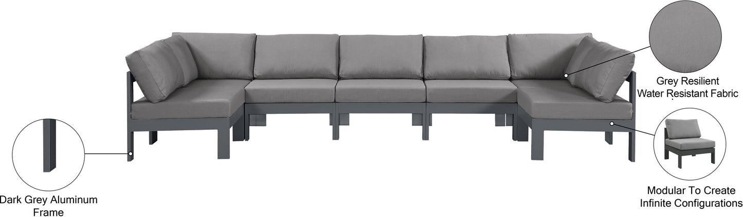 Nizuc - Outdoor Patio 7 Piece Modular Sectional With Gray Frame