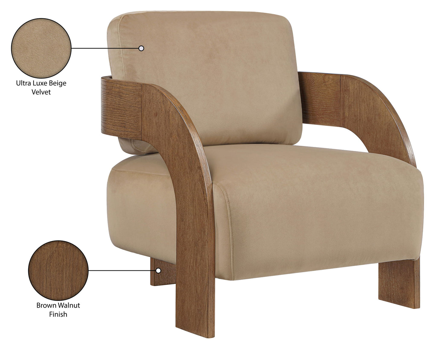 Cedra - Velvet Performance Fabric Upholstered Accent Chair - Brown Frame