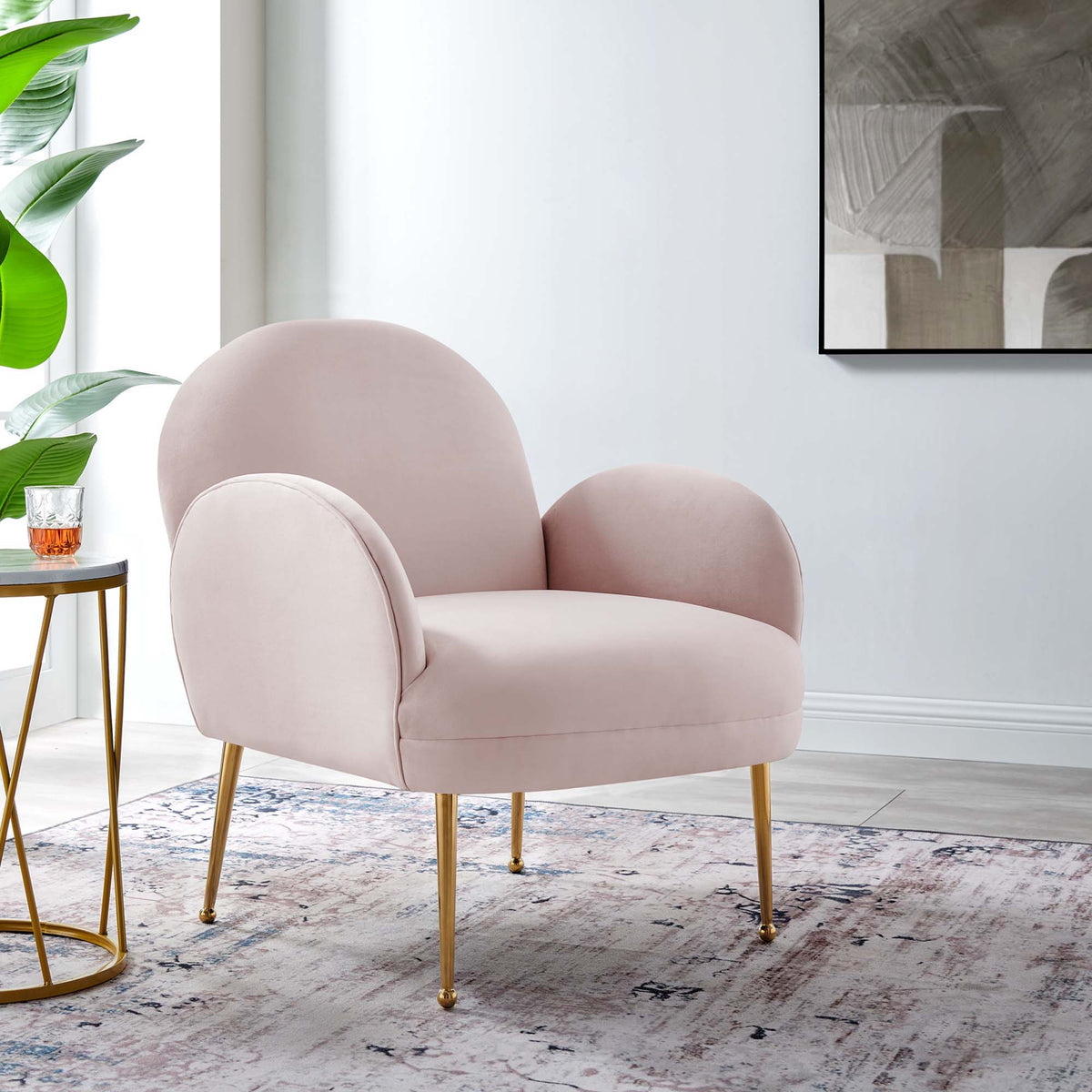 Transcend Performance Velvet Armchair - Pink