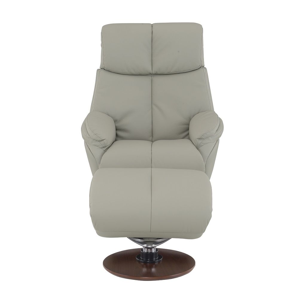 Kandoro - Motion Accent Chair With Swivel & Ottoman - Gray Leather & Brown Base
