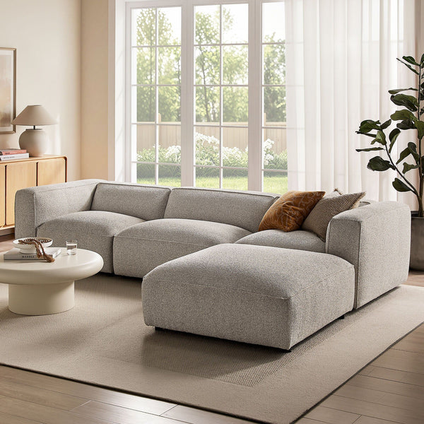Auren 4-Piece Lattice Boucle Upholstered Modular Sofa with Ottoman - Fog