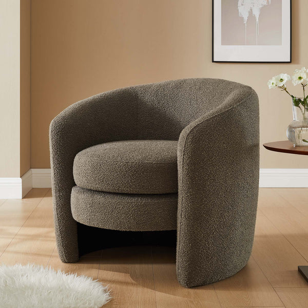 Affinity Upholstered Boucle Fabric Curved Back Armchair - Pebble
