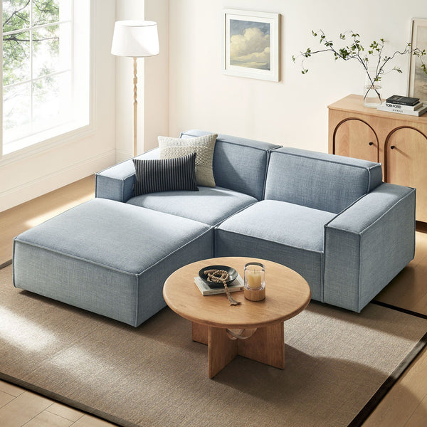 Restore 3-Piece Performance Fabric Upholstered Modular Loveseat with Ottoman - Sky