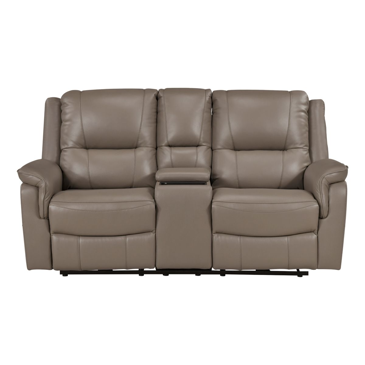 Haven Power Double Reclining Love Seat with Center Console, Hidden Arms Cup Holders, Charging Ports and Wireless Charger