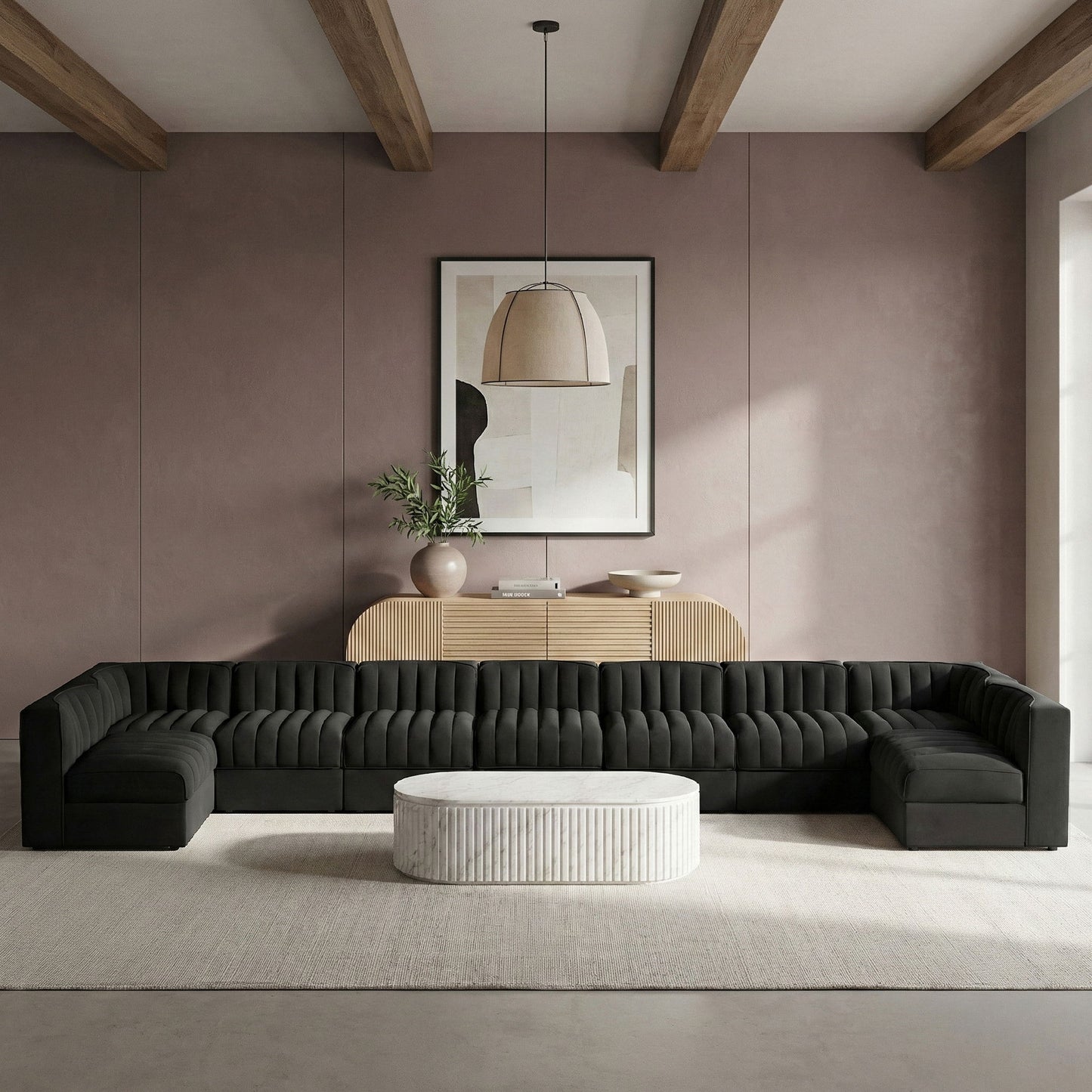 Rummi - Armless Velvet Performance Fabric Upholstered 9 Piece Modular Sectional