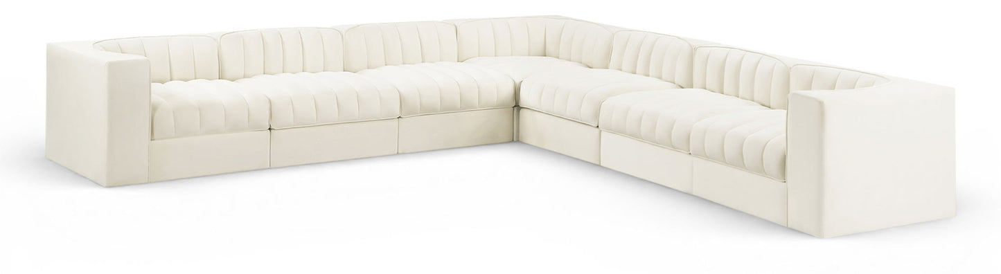 Rummi - Symmetrical Velvet Performance Fabric Upholstered 7 Piece Modular Sectional (With 3 Corner Chairs)