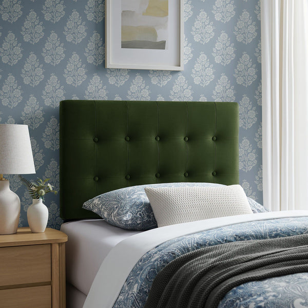 Emily Biscuit Tufted Performance Velvet Headboard - Twin, Moss Green