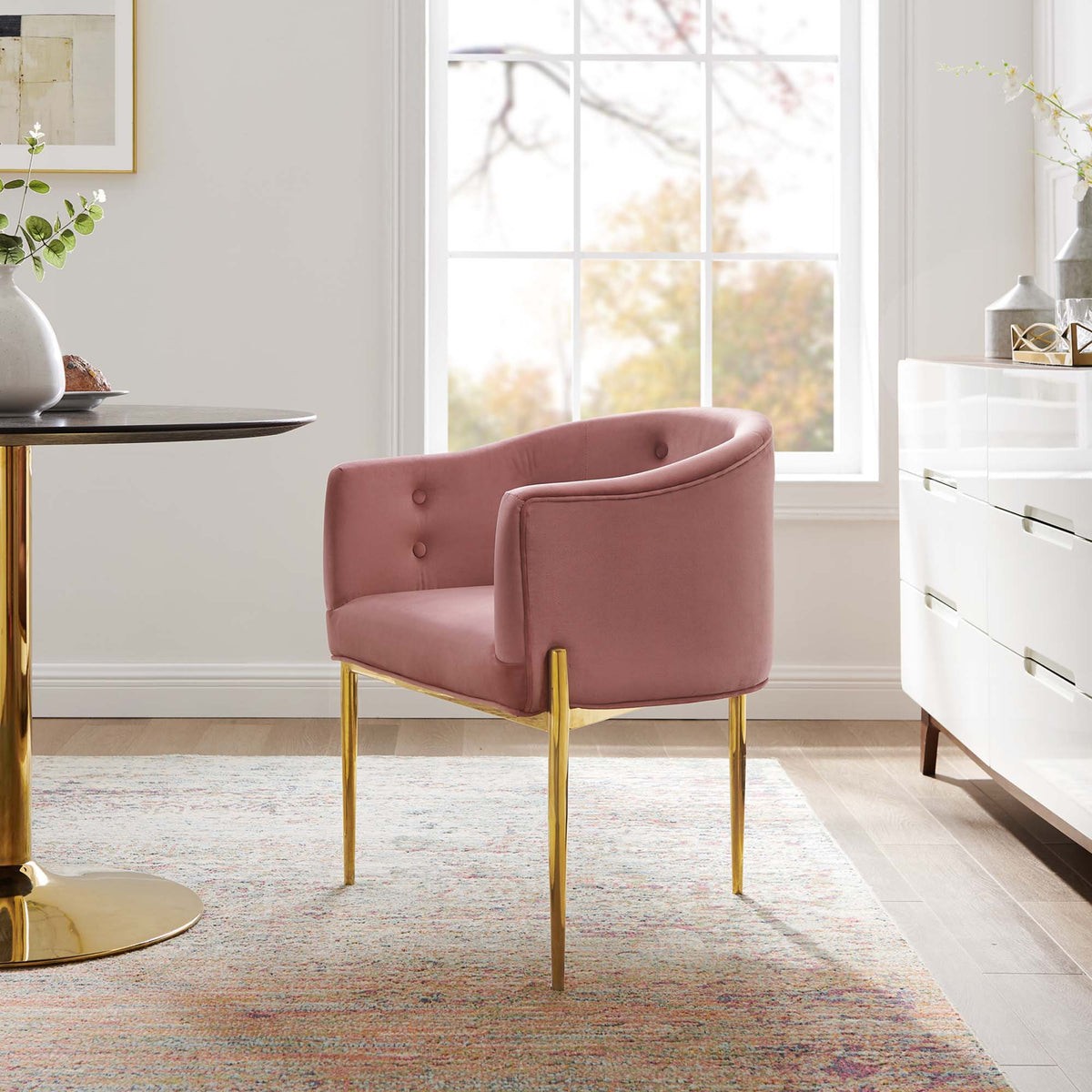 Savour Tufted Performance Velvet Accent Chair - Dusty Rose