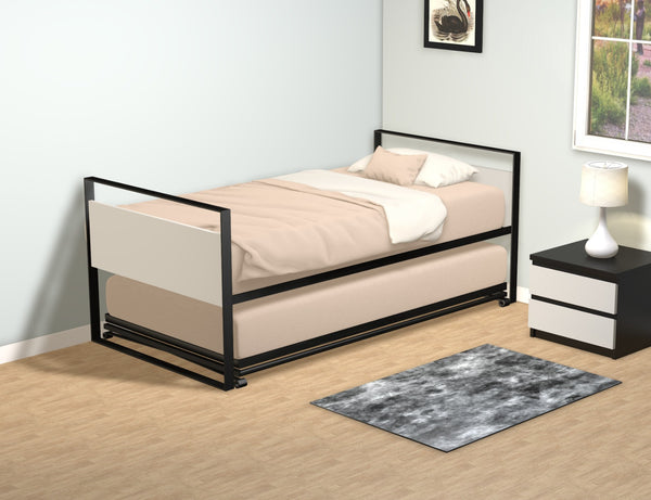Metal & Wood Twin Trundle Bed With Pop-Up Trundle
