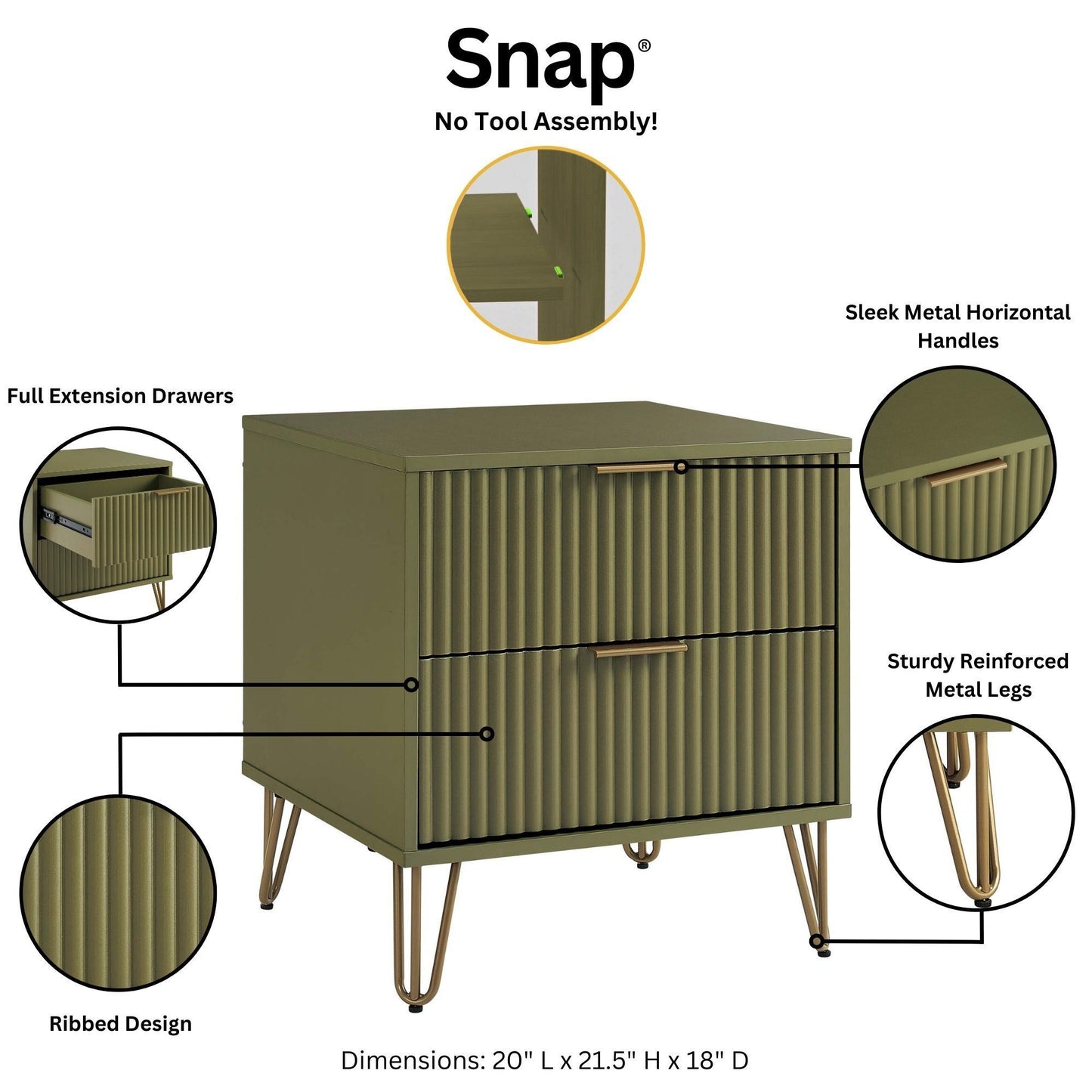 Manhattan Dumbo - Fluted 2-Drawer Nightstand
