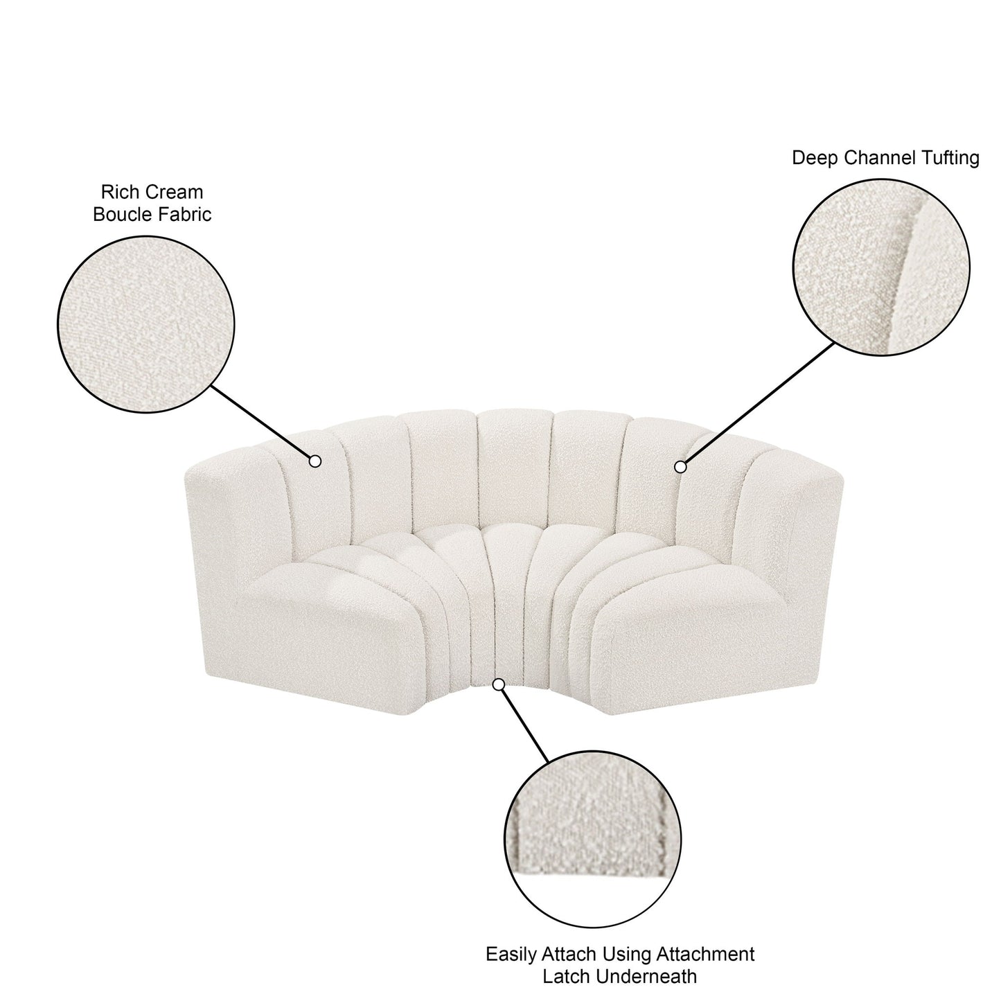 Arc - Boucle Fabric 3 Piece Modular U-Shaped Sofa