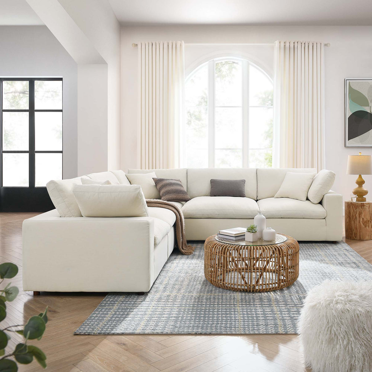 Commix 5 Piece Down Filled Overstuffed Sectional Sofa - Light Beige