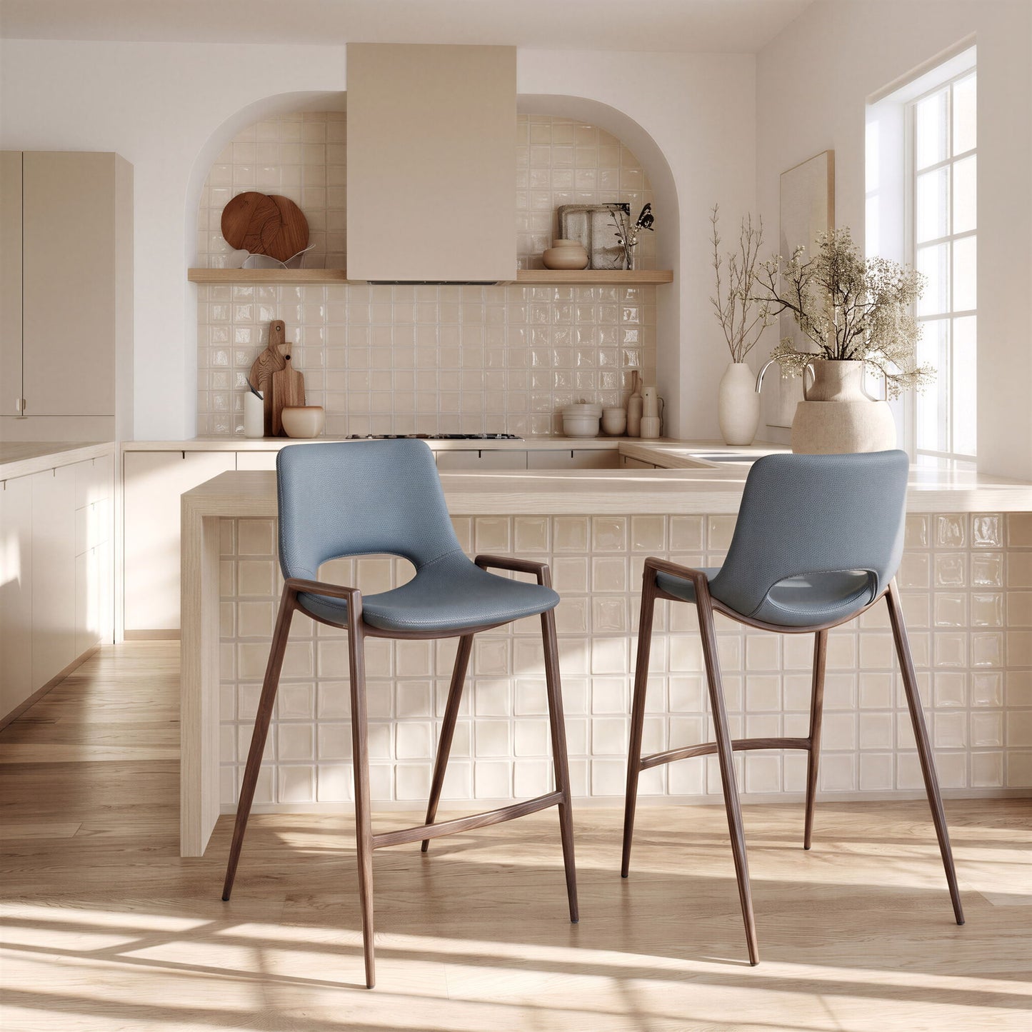 Desi - Counter Stool With Walnut Legs (Set of 2)