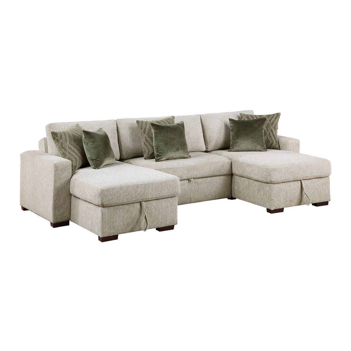 Isla 3-Piece Sectional with Two Reversible Chaises, Pull-out Bed, Hidden Storage, Click Motion Back and Two Track Arms