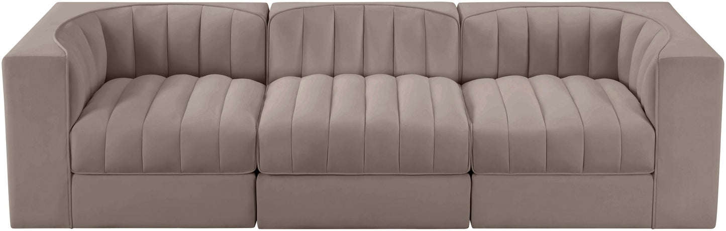 Rummi - Velvet Performance Fabric Upholstered 3 Piece Modular Sofa