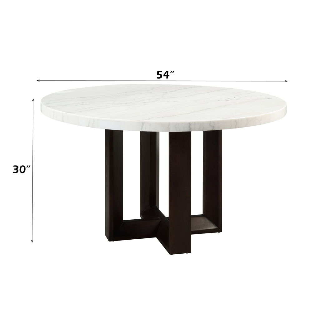 Edwyn - Round Dining Table - White Natural Marble Top & Espresso