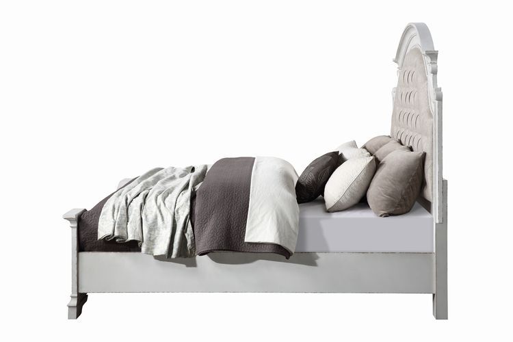 Florian - Queen Bed - Beige Synthetic Leather & Antique White