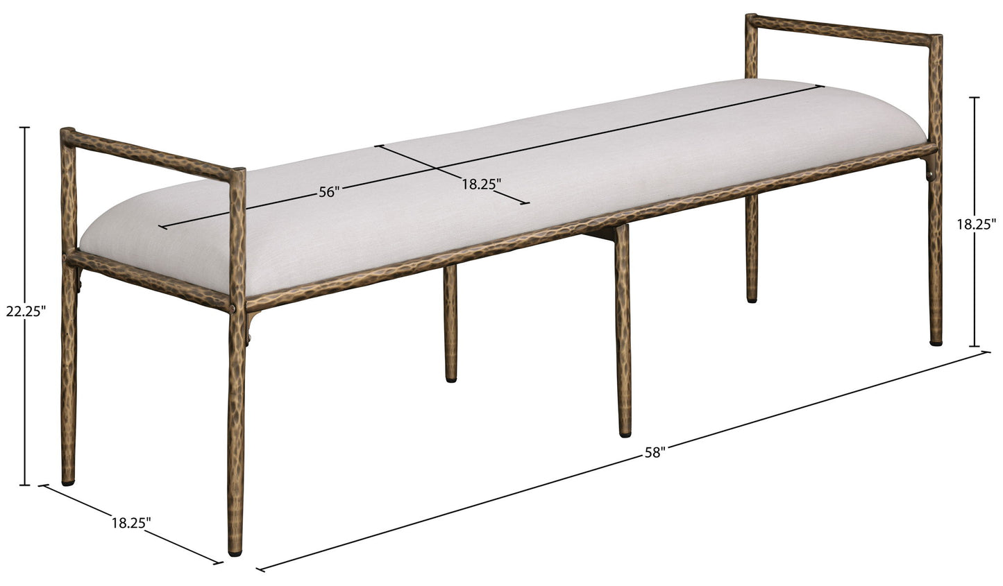 Axis - Linen Textured  Beige Fabric Upholstered Bench