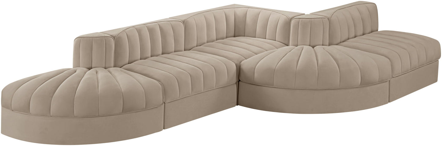 Rummi - Rounded Velvet Performance Fabric Upholstered 5 Piece Modular Sectional