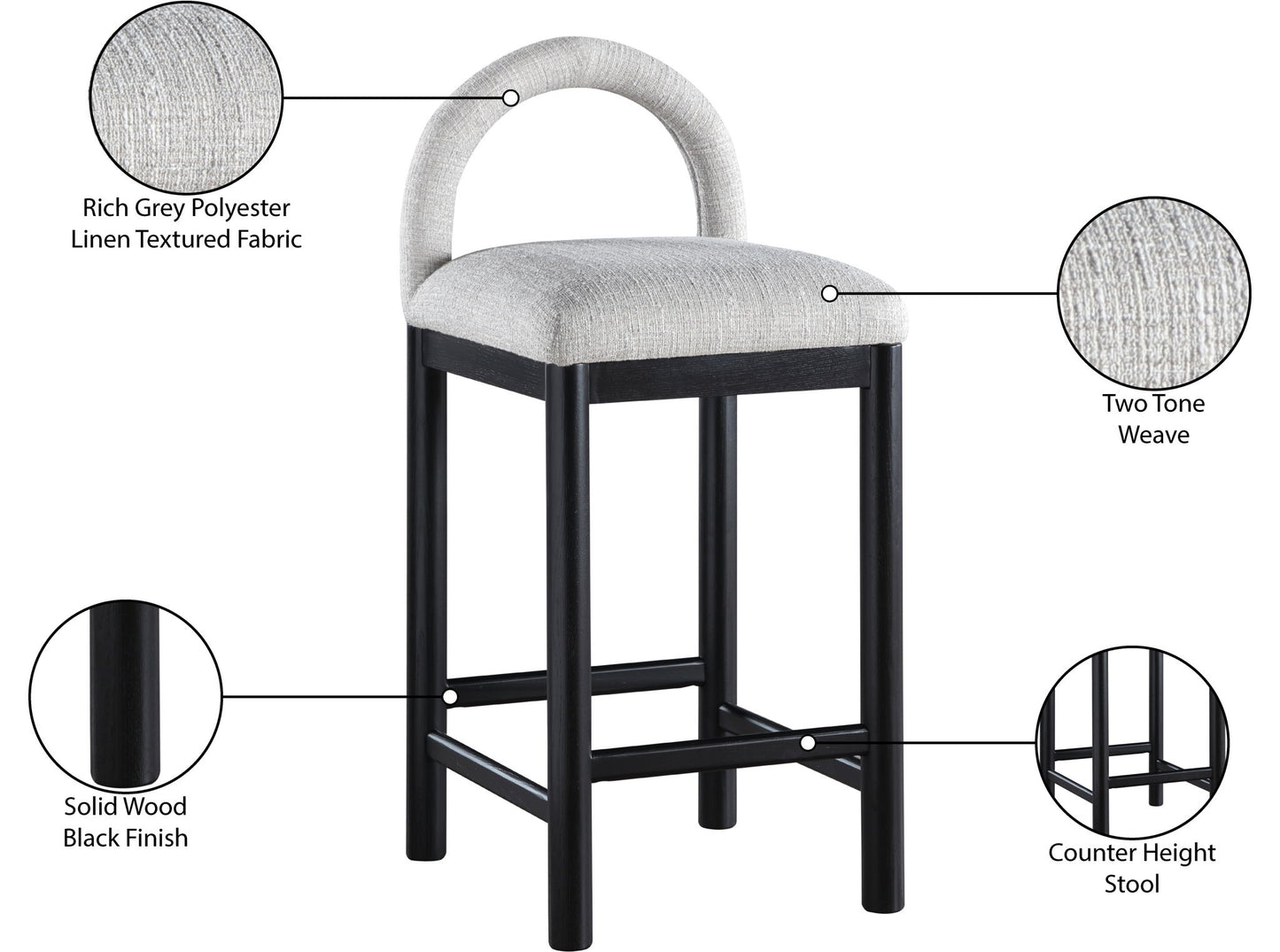Conrad - Linen Counter Stool With Black Legs