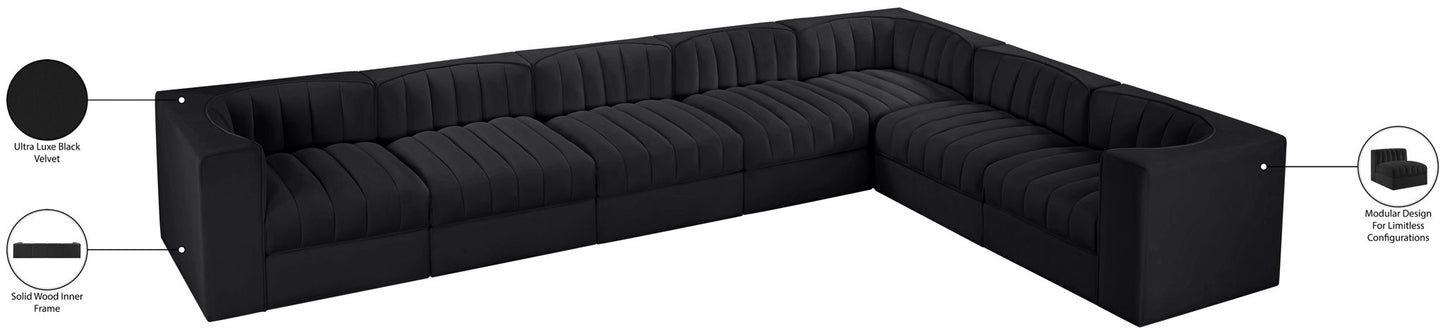 Rummi - Velvet Performance Fabric Upholstered 7 Piece Modular Sectional (With 3 Corner Chairs)